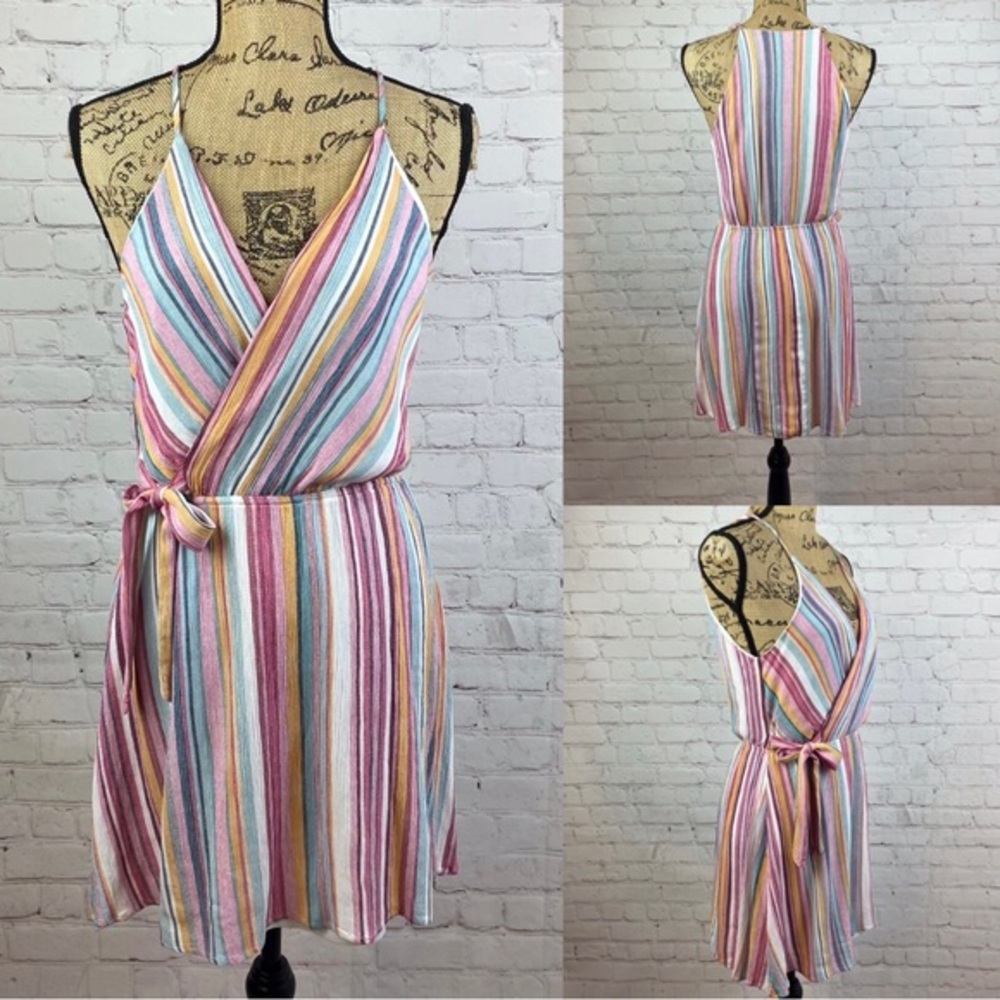 Staccato Crinkly Striped Cross Front Dress